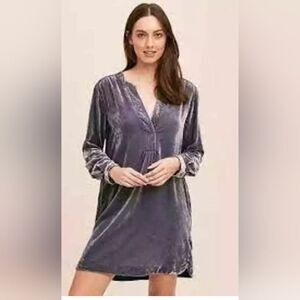 ANTHROPOLOGIE slate blue Melody velvet tunic midi long sleeve v-neck dress XS